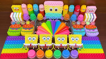 SPONGEBOB slime !!!Mixing Random into GLOSSY Slime !!! Satisfying RAINBOW Slime Video #138
