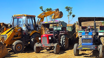 JCB 3dx Eco Loading Red Mud in Tractor Trolley Eicher 380 Di Massey 1035 | Mahindra 475 Di Tractor