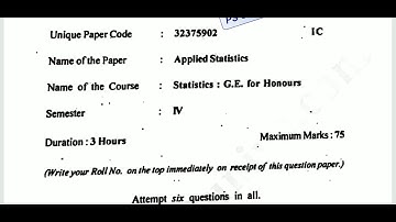 Applied Statistics||Statistics:GE For Honours||Previous Question paper 2019||DU||Generic Elective
