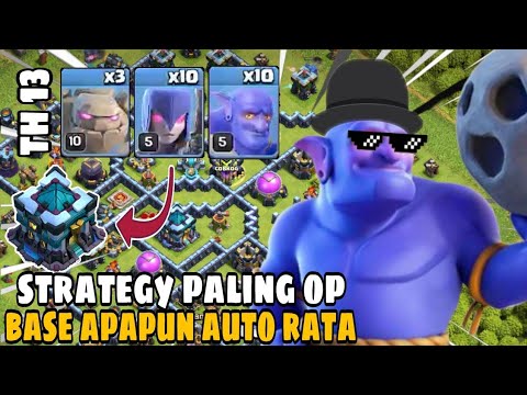 WAR AUTO RATA‼️ GOLEM + WITCH + BOWLER DAN BAT SPEL _STRATEGY WAR TH 13_