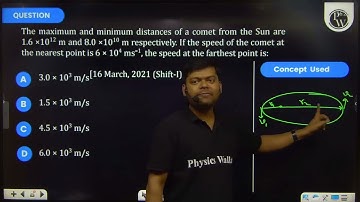 The maximum and minimum distances of a comet from the Sun are \(1.6 \times 10^{12} \mathrm{~m}\)....