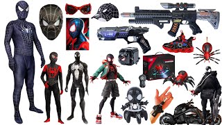 Black Spider-man Miles Toys Collection Unboxing Review-Cloak，Robots，Mask，gloves，pistol，Laser sword