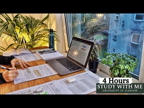 4 HOUR STUDY WITH ME | Background noise, 10-min break, No Music, Study with Merve