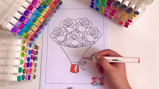 🌹Relaxing Rose Bouquet Coloring ✨ | Beautiful Marker Coloring for Stress Relief