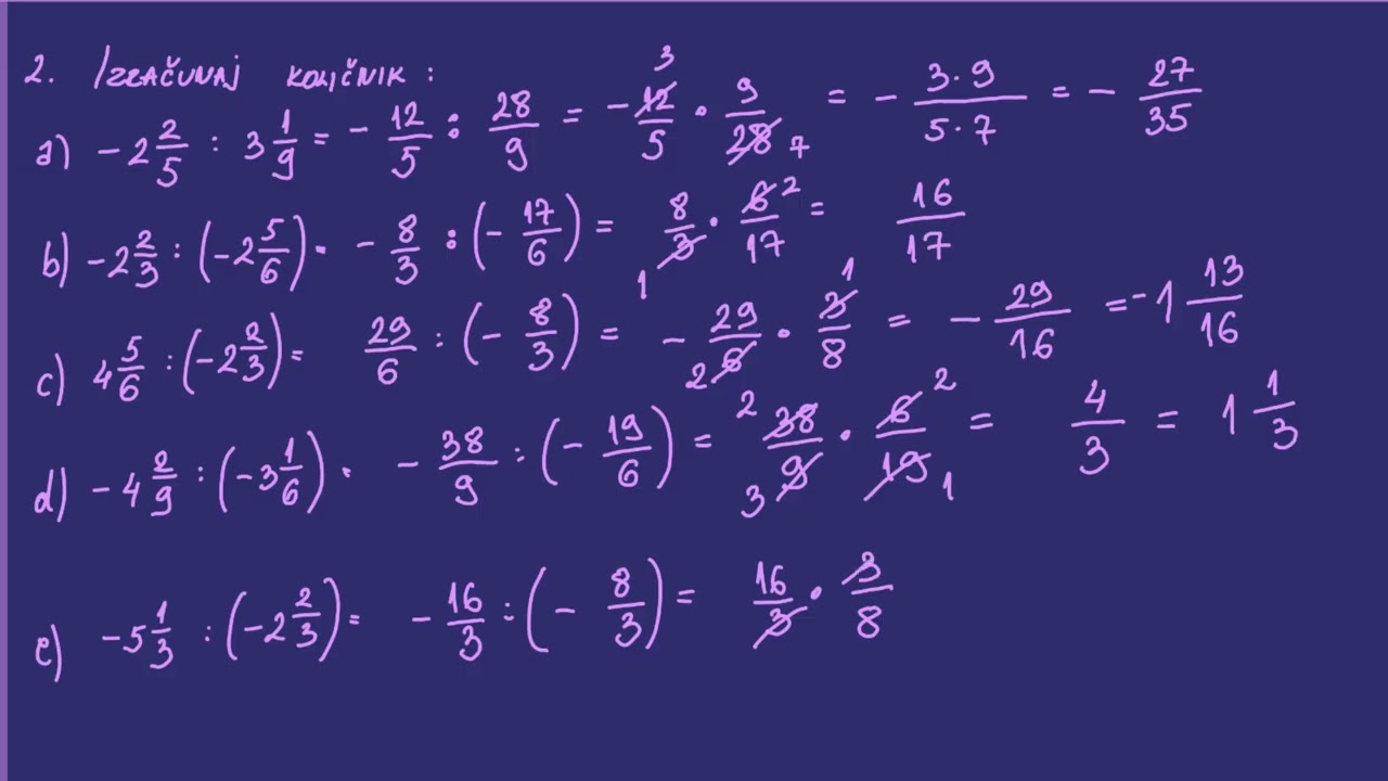 Deljenje racionalnih brojeva razlomaka, decimalnih brojeva, mešovitih brojeva - nauči za 15min