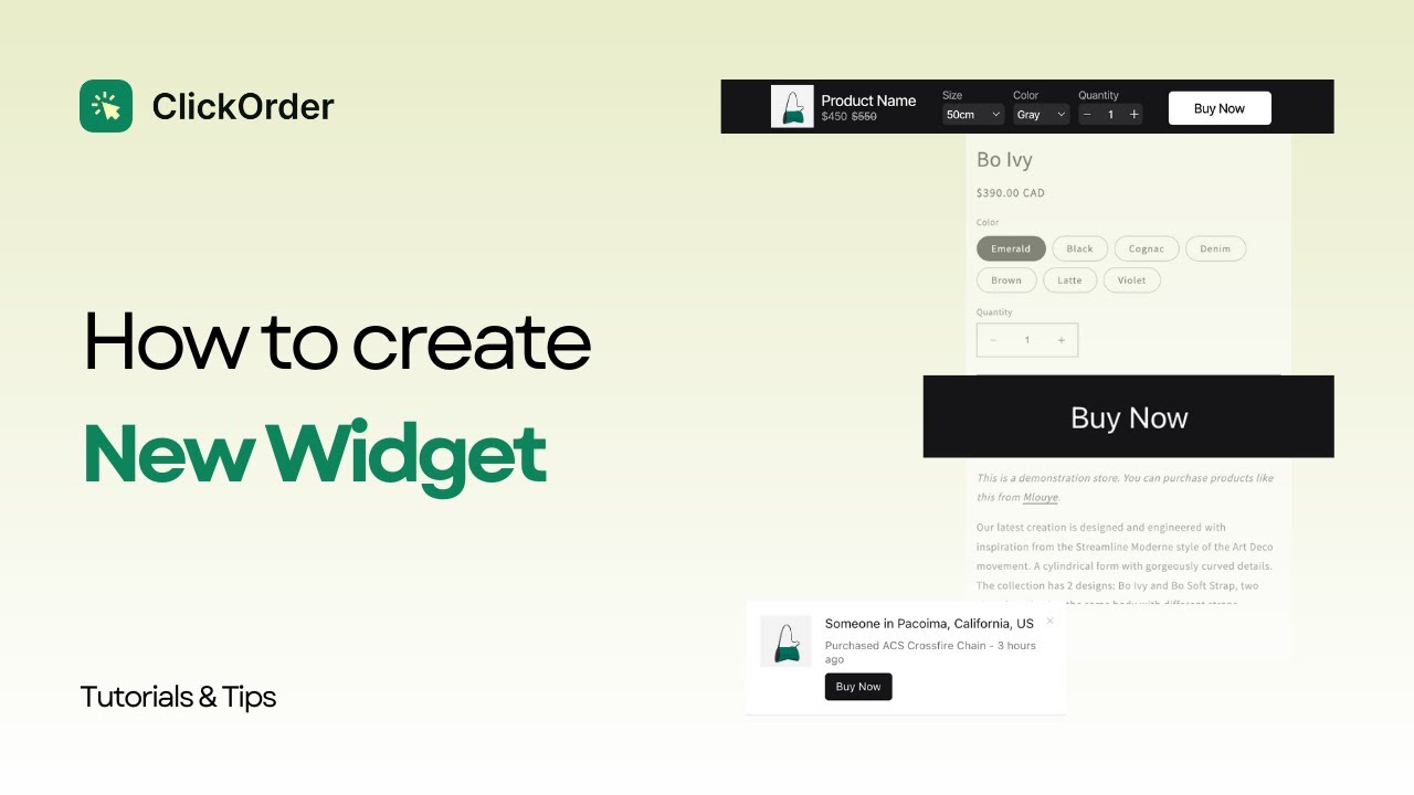 ClickOrder - How to create new widget - YouTube