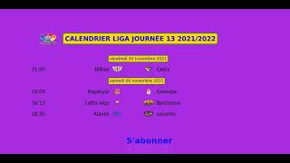 CALENDRIER LIGA| Matchs de la JOURNÉE 13 2021 2022 | Ligue espagnole de Football