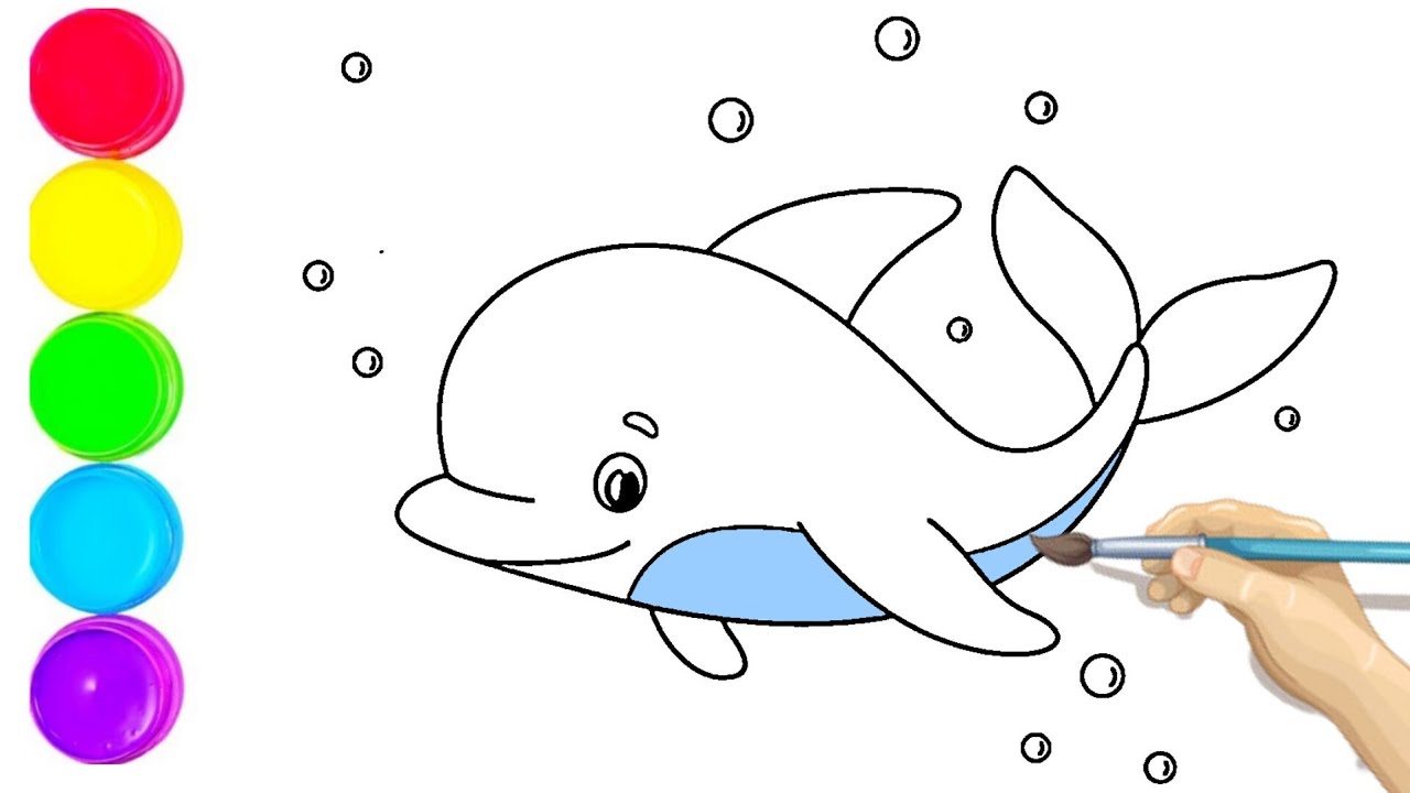 How to draw Cute Dolphin🐬 fish for Kids | Drawing, Coloring, Painting ...