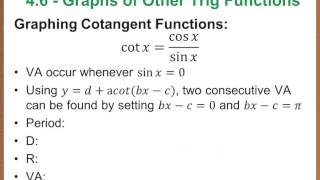 Precalc 4.6 Graphs of Other Trig Functions
