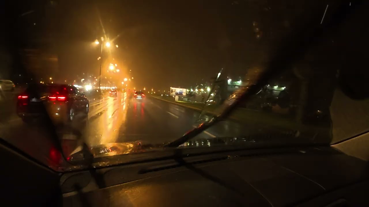 Zagreb driving at rainy night