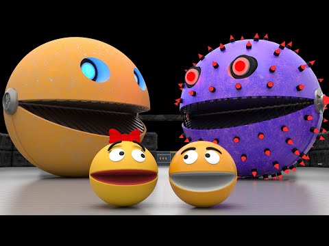 Pacman Robot Vs Monsters and Cartoon Cat