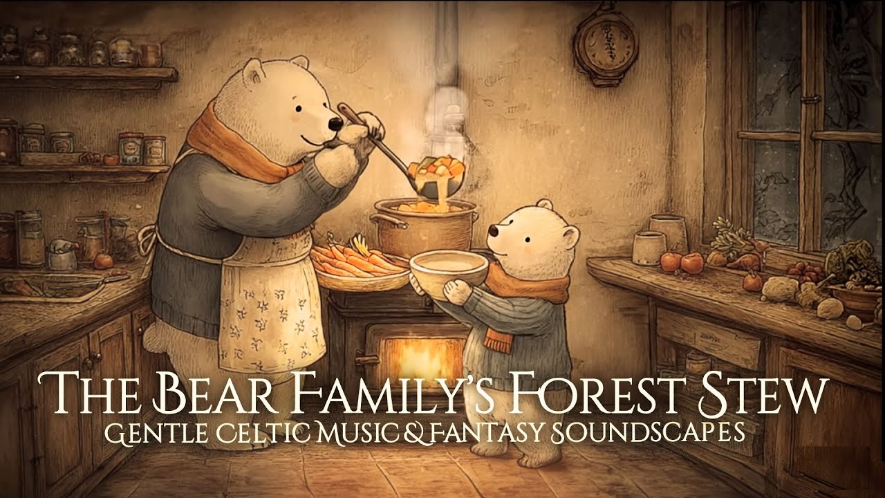 [Celtic Music] Heartwarming Winter Ambience & Fireplace – The Bear Family’s Forest Stew