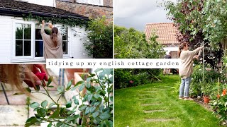 A Peaceful Morning Tidying My English Cottage Garden | big tidy up, prune, weeding & mowing the lawn
