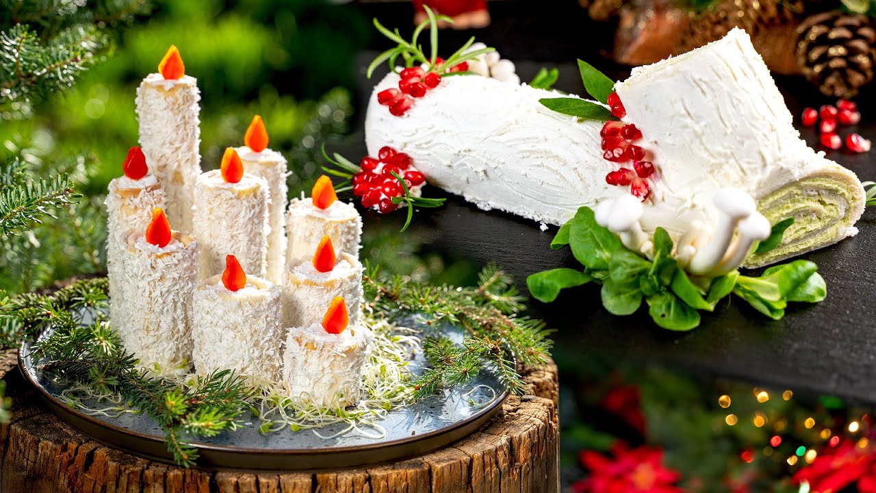 Съедобные свечи и рулет из пня – идеальный вариант для праздничного стола