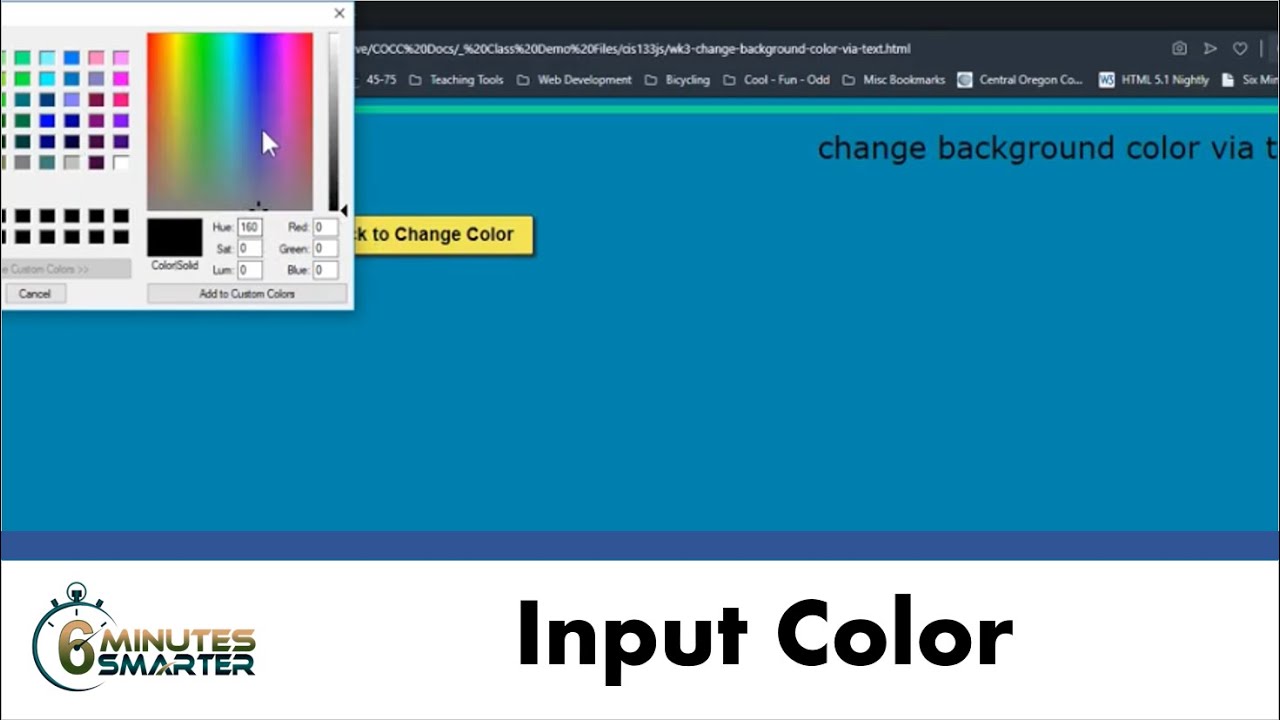 Use a JavaScript Function to Change Background Color with Input Textbox or  Color Picker - YouTube