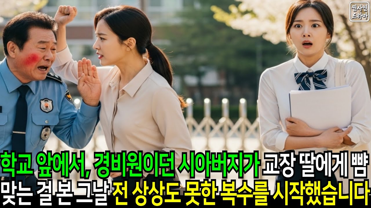 학교 앞에서 경비원이던 시아버지가 교장 딸에게 뺨 맞는 걸 본 날, 며느리는 전부 뒤집어버렸습니다