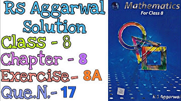 Linear Equation | Class 8 Exercise 8A Question Number 17 | Rs Aggarwal Class 8 | Md Sir class 8