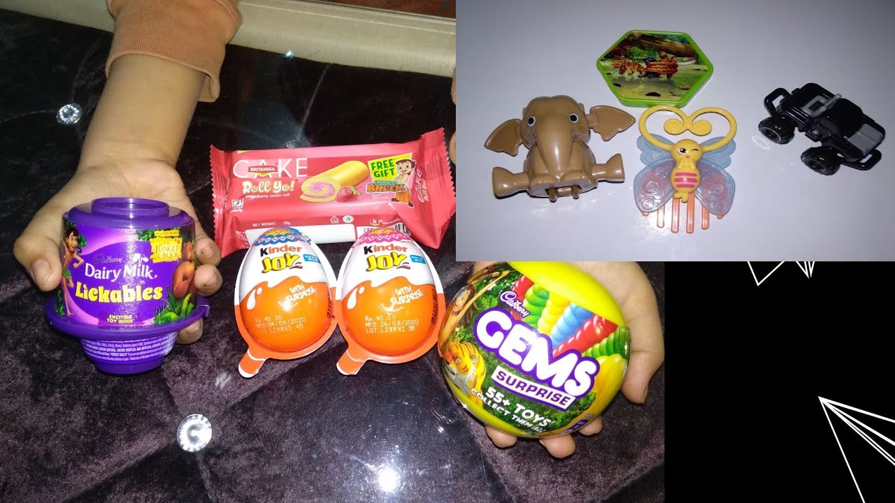 Kinder Joy boys and girls | Gems | Cadbury Lickables | Britania Cake Rolls Yo | Surprise Toys.