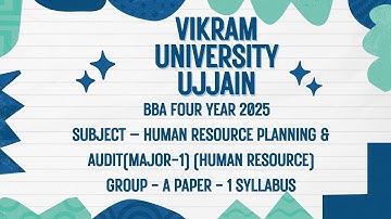 Vikram University Ujjain BBA 4th Year Sub - Human Resource Group - A Major- I Syllabus #Viralvideo