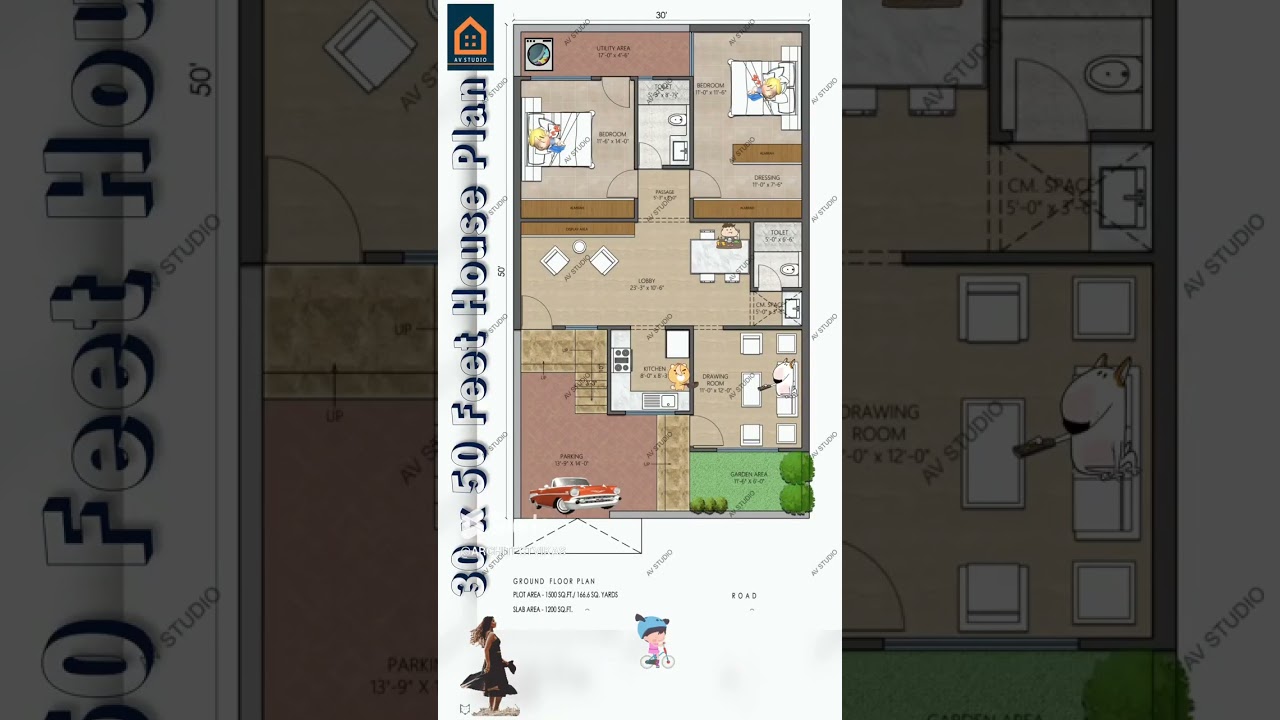 30 x 50 Feet ka Naksha | 1500 Sqft House Plan | 166 Gaj ka Makan | 2BHK Floor Plan 