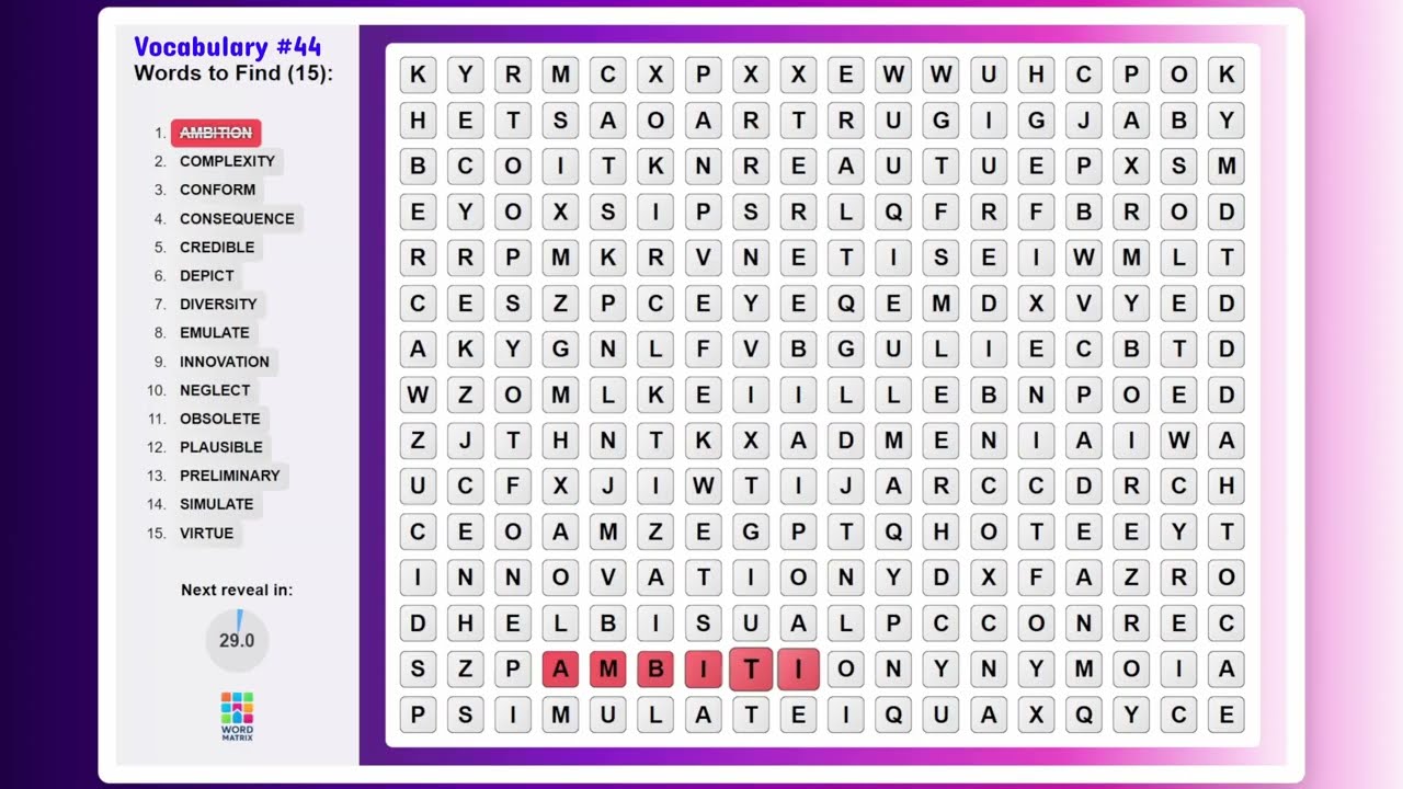 Word Search Challenge 44: Can You Find All 15 Before I Do? - Word Matrix