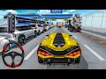 New High speed Golden Lamborghini sian driving in Eight Lane Highway road–3d driving class 2025