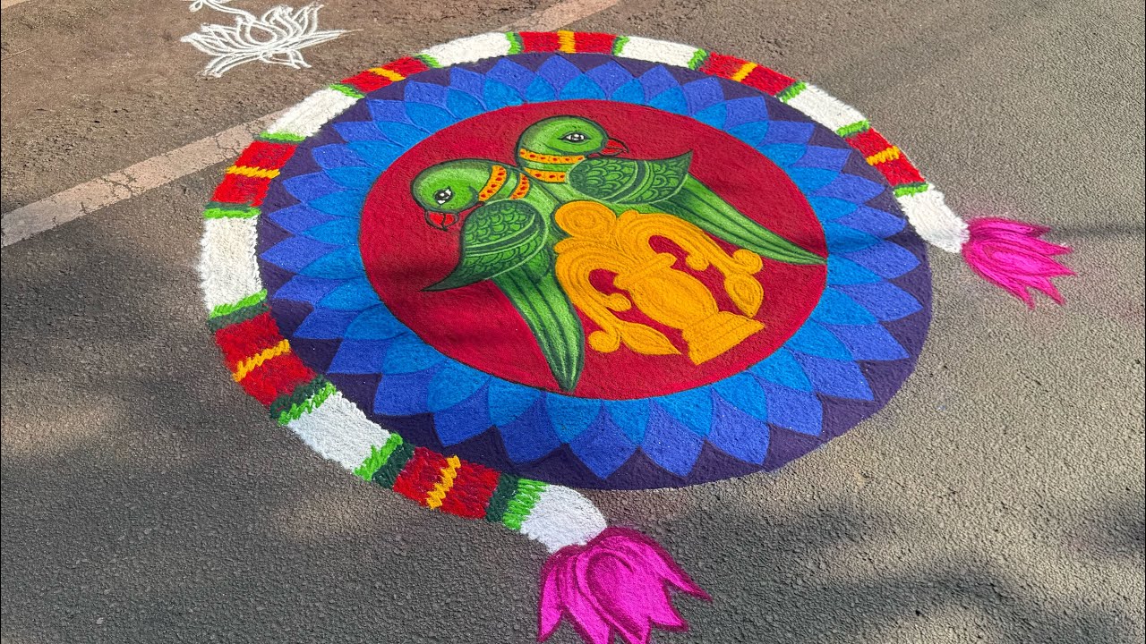 Parrot rangoli idea ❤️‍🔥margazhi special rangoli#menteemaha
