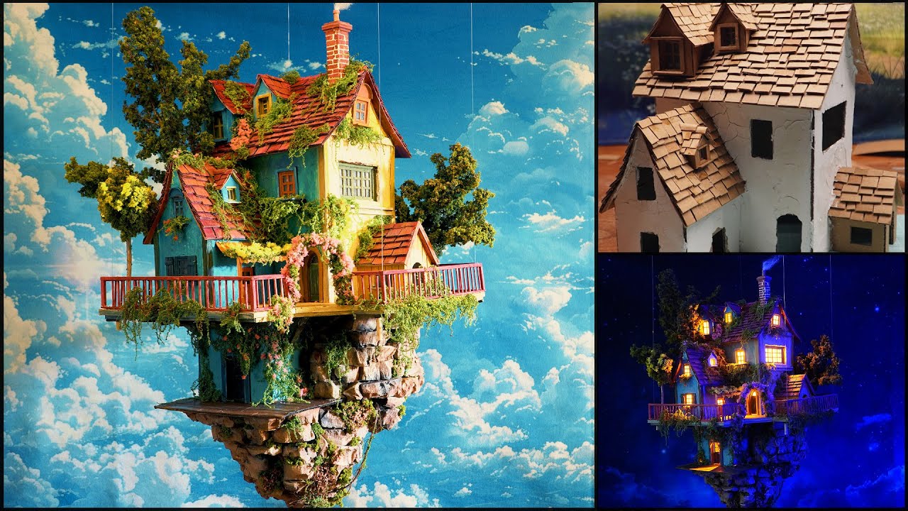 Miniature scene/make a fairy house in the sky with cardboard/DIY