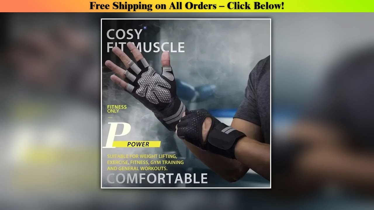 1Pair Half Finger Gym Fitness Gloves for Men & Women with Wrist Wrap Support Crossfit Workout