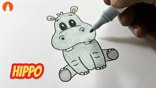 How to draw Hippo easy step by step - Andy Art Hub