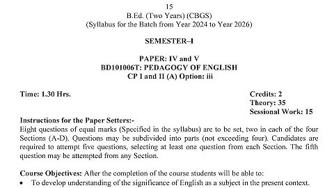 B.Ed 1st Semester Pedagogy of English Syllabus 2024 GNDU University | B.Ed Syllabus 2025