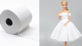 How to make Barbie Doll Dress/DIY Barbie Dresses with Tissue paper making easy in a minute/crafts