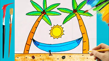 How to draw summer beach hammock drawing || easy hammock drawing