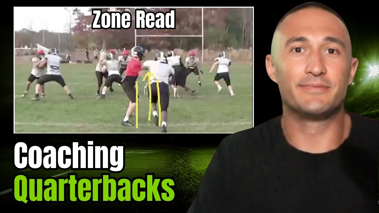 Quarterback executing the zone read mesh point in practice