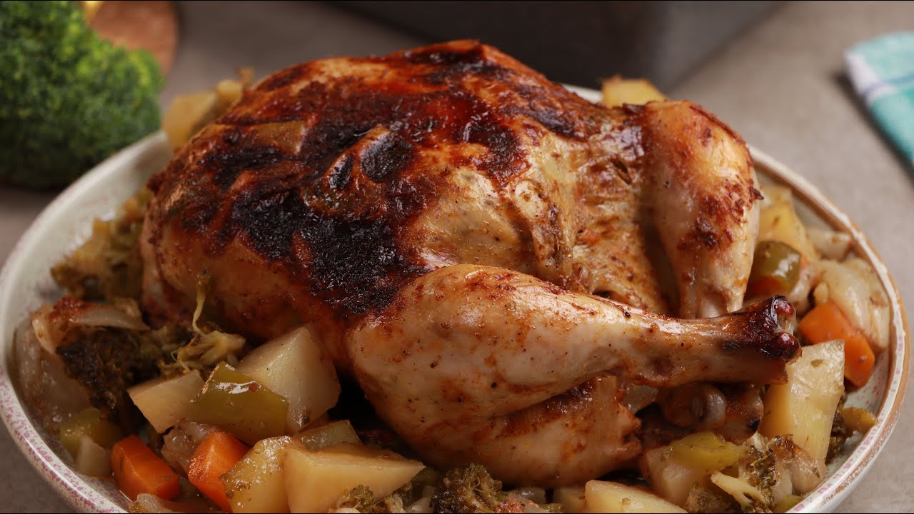 الدجاج المحشي بالخضار بطريقة مبتكرة و سهلة جدا 😋 🥰