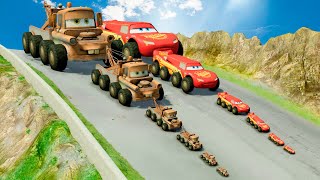 Big & Small Tow Mater with BTR Wheels vs Big & Small Mcqueen with BTR Wheels vs DOWN OF DEATH BeamNG