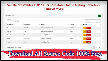 Vanilla DataTables PHP CRUD | Datatable Inline Editing | Delete or Remove Mysql | Code Hunter