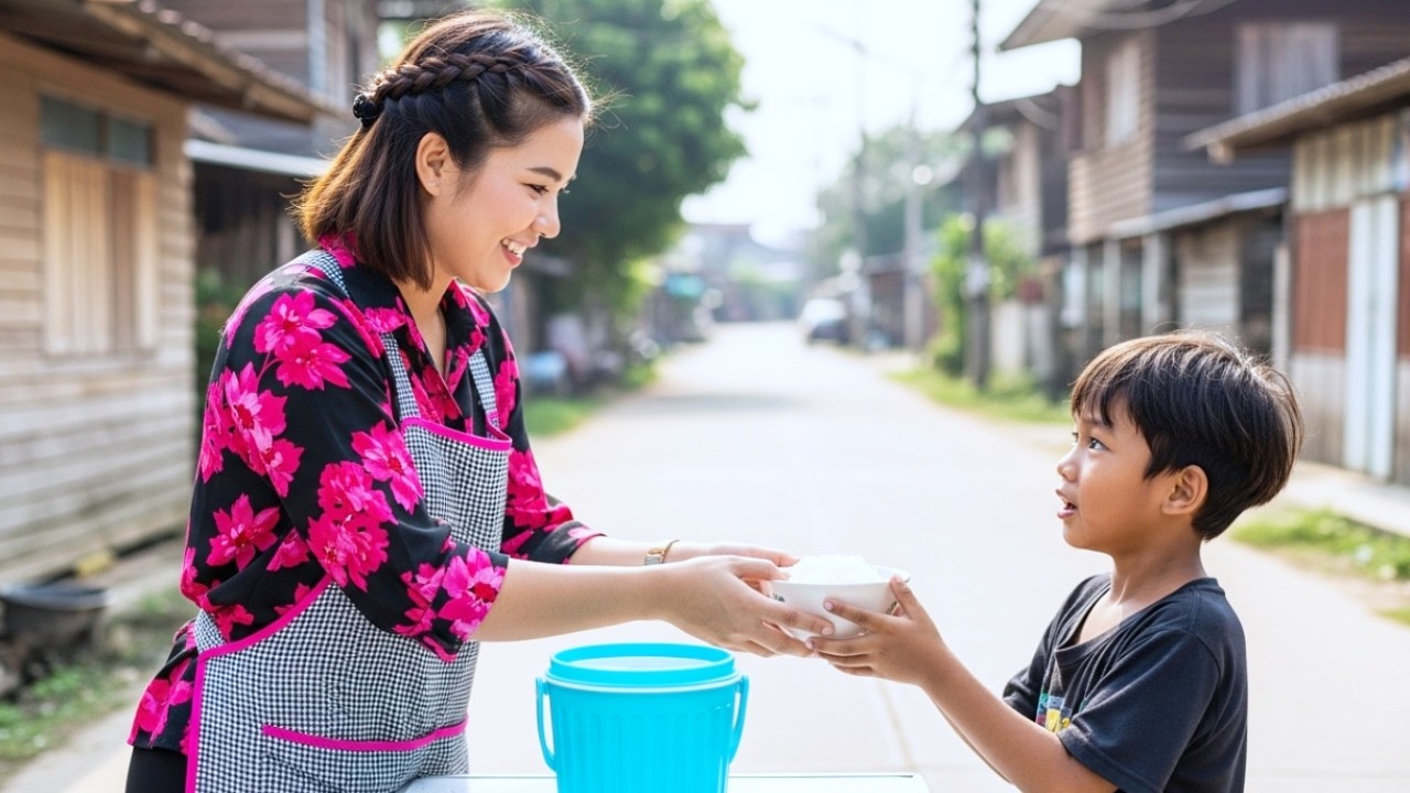 แม่ค้าข้าวยากจนเลี้ยงเด็กเร่ร่อนทุกวัน — จู่ๆ วันหนึ่งมีรถ SUV 4 คันมาจอดหน้าร้าน