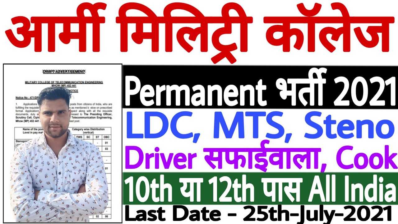 Military College MP Recruitment 2021 | MP Military College Vacancy 2021 | MP MHOW Army Bharti 2021