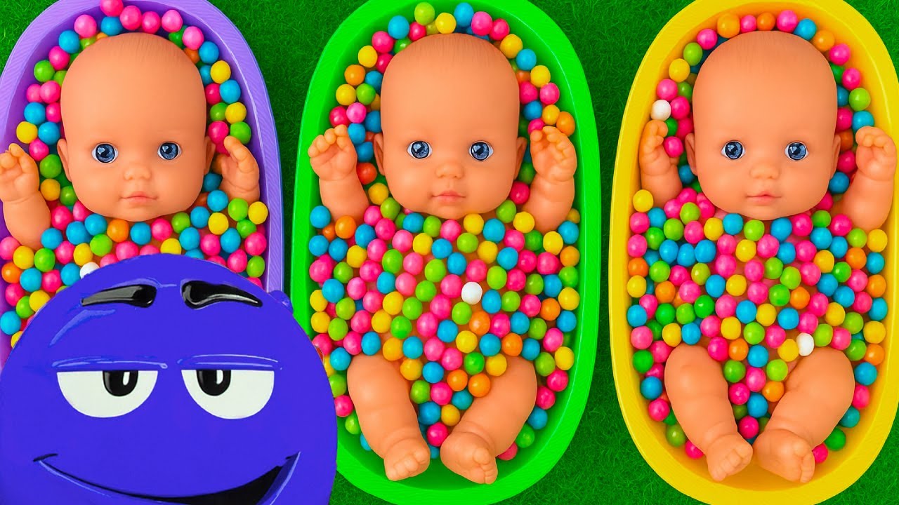 4 Minutes Satisfying with Full of 3 Rainbow BathTubs Candy with M&M's & Magic Slime Cutting Video 10