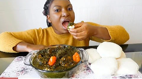 Nigerian/African food Mukbang Afang soup with fufu ( Speed eating)