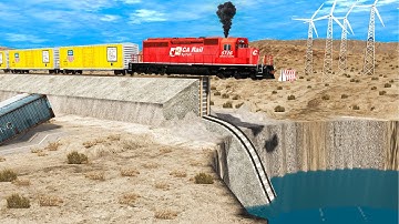 Trains vs Unfinished Railway with Giant Pit Deep Water - BeamNG.Drive