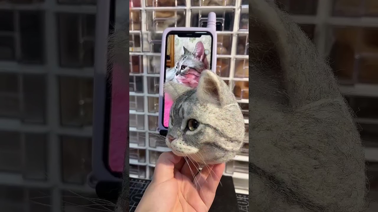 Needle Felted Cat – Handmade Wool Cat Figurine by Maria Callary Toys