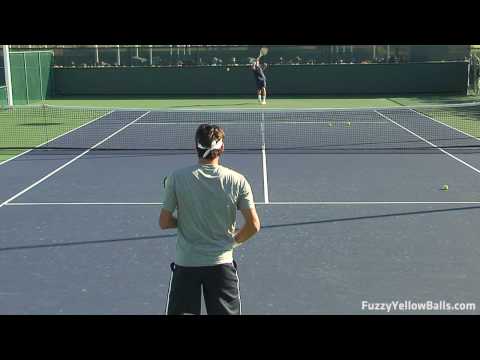 www.fuzzyyellowballs.com Roger Federer rallying in high definition. This video was filmed at the BNP Paribas Open in Indian Wells, CA ( www.bnpparibasopen.org ). To learn how to hit forehands and backhands like Federer and for more HD video, please visit http !