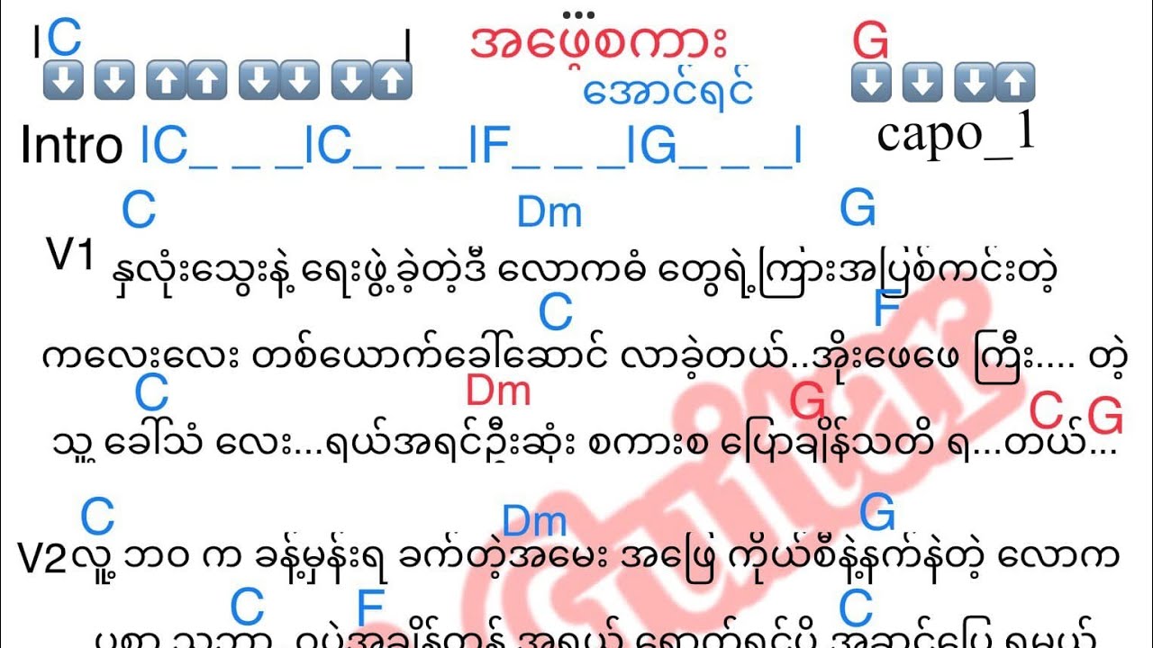 အဖေ့စကား{အောင်ရင်} Guitar Chord Capo_1  ဂီတာကော့ သီချင်းစာသား #Kai Guitar
