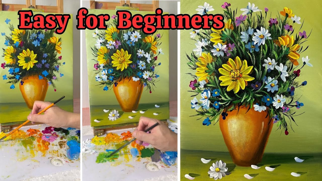 How to Paint a Colorful Wildflower Bouquet in a Vase - Acrylic Painting ...