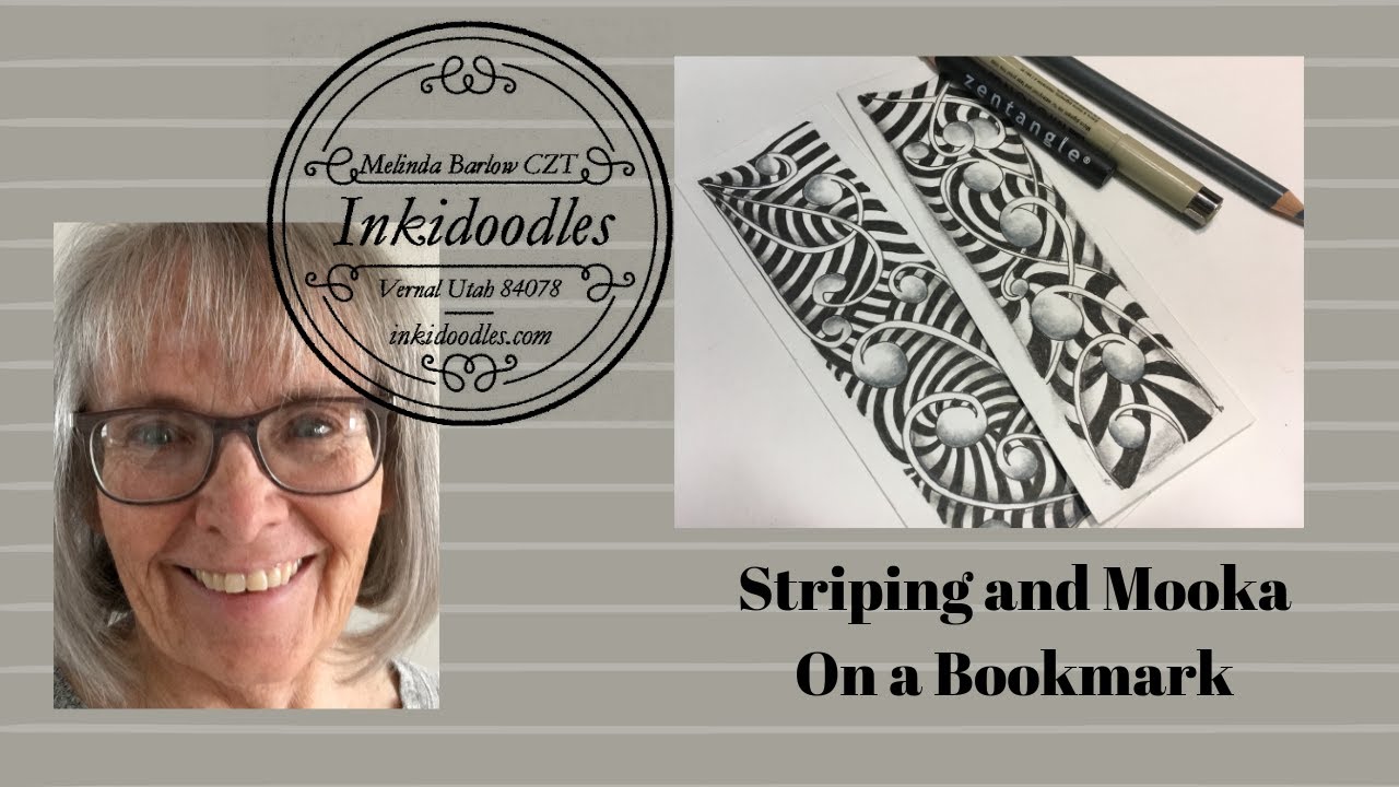 Striping and Mooka on a Bookmark Tangle Art Lesson #428