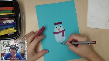 Snow Globe Drawing with Oil Pastel