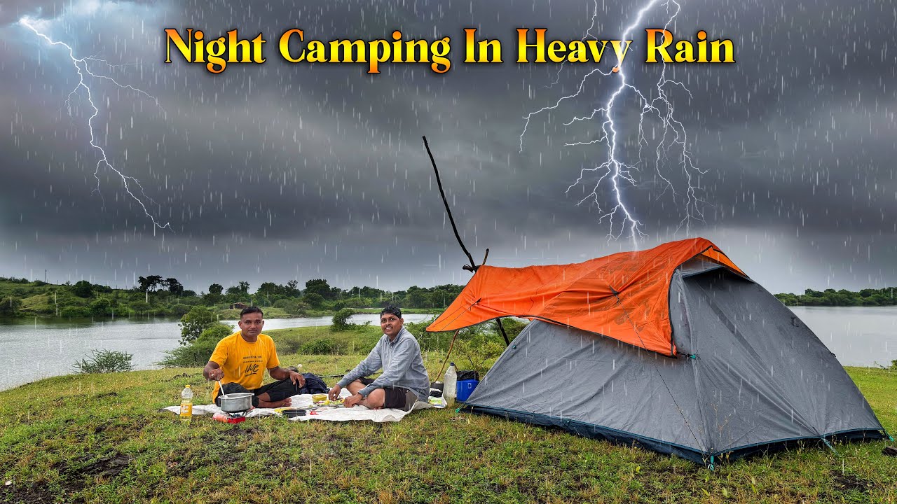 Night Camping In Heavy Rain & Thunderstrom | Camping &  Cooking In Forest | Monsoon Camping