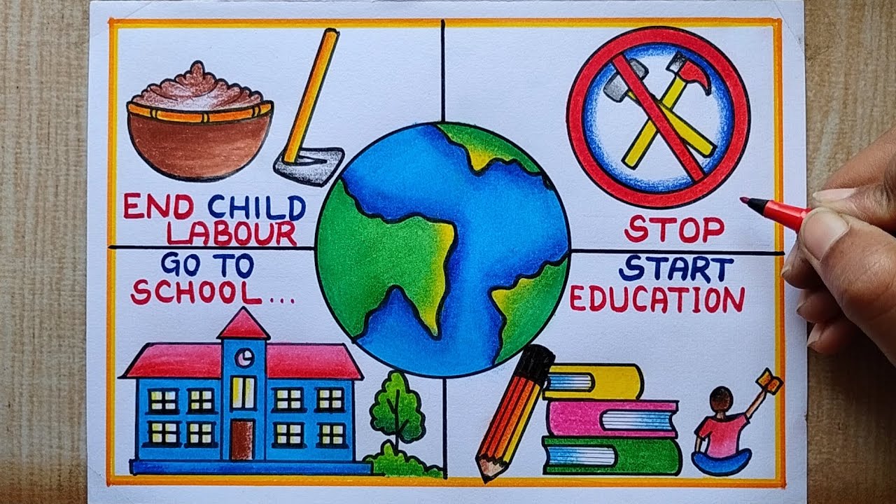 World day against child labour poster drawing , June - 12 | Stop child  labour drawing step by step - YouTube